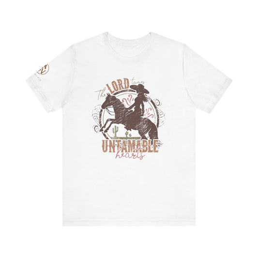 The Lord Tames Untamable Hearts Shirt | Faith Based Western Design | Christian Cowgirl Apparel | Rustic Faith Graphic Tee