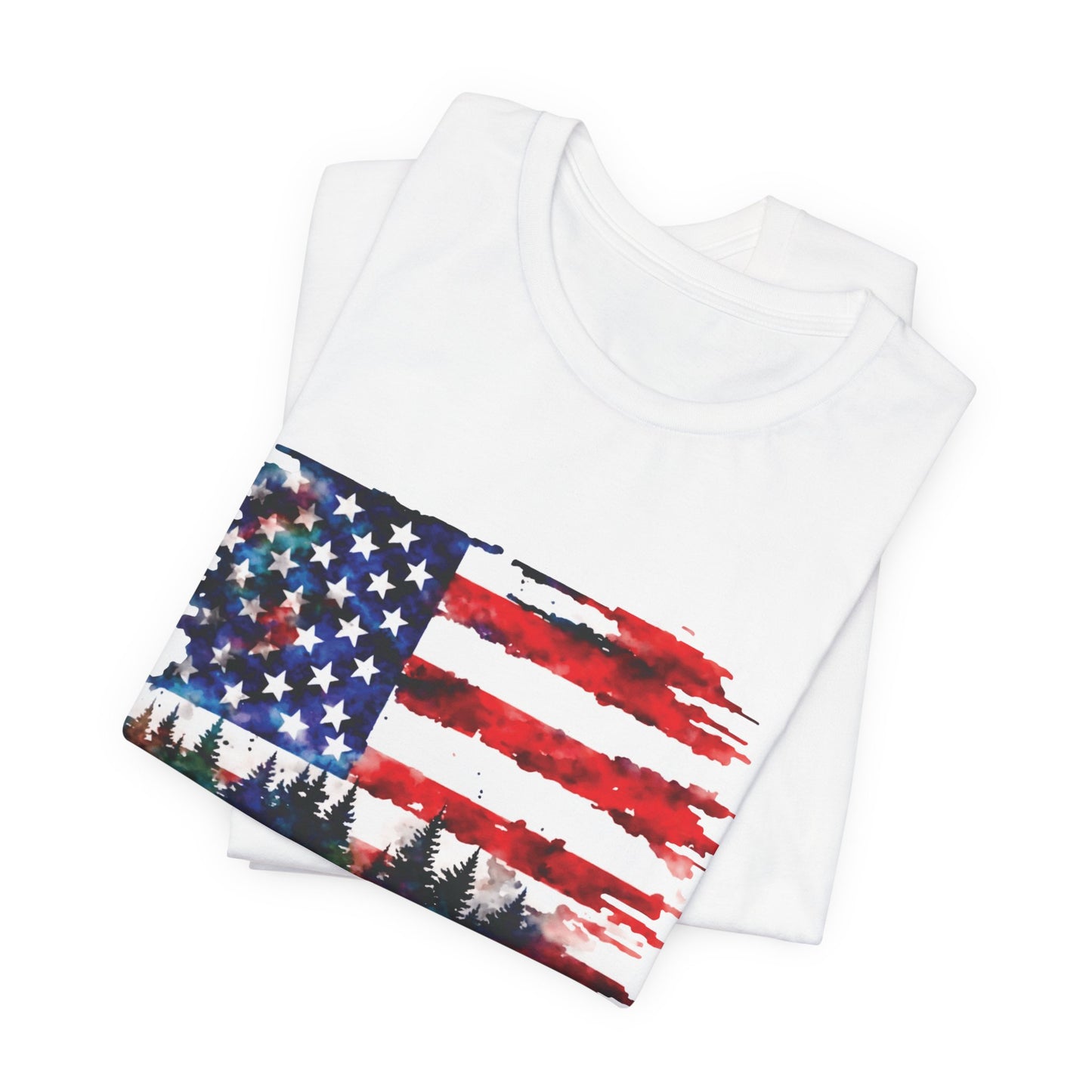 Watercolor American Flag Shirt | Patriotic Forest Tee | USA Flag with Trees | Rustic Nature Patriotic Shirt | Veteran Pride Apparel