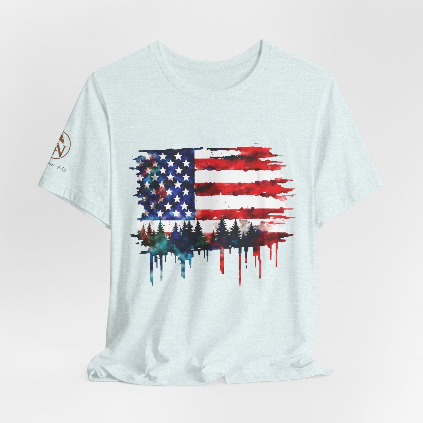 Watercolor American Flag Shirt | Patriotic Forest Tee | USA Flag with Trees | Rustic Nature Patriotic Shirt | Veteran Pride Apparel