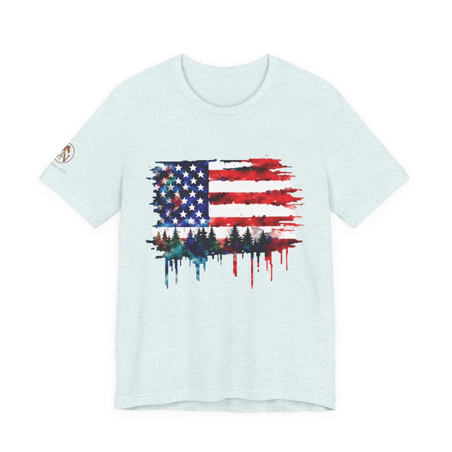 Watercolor American Flag Shirt | Patriotic Forest Tee | USA Flag with Trees | Rustic Nature Patriotic Shirt | Veteran Pride Apparel