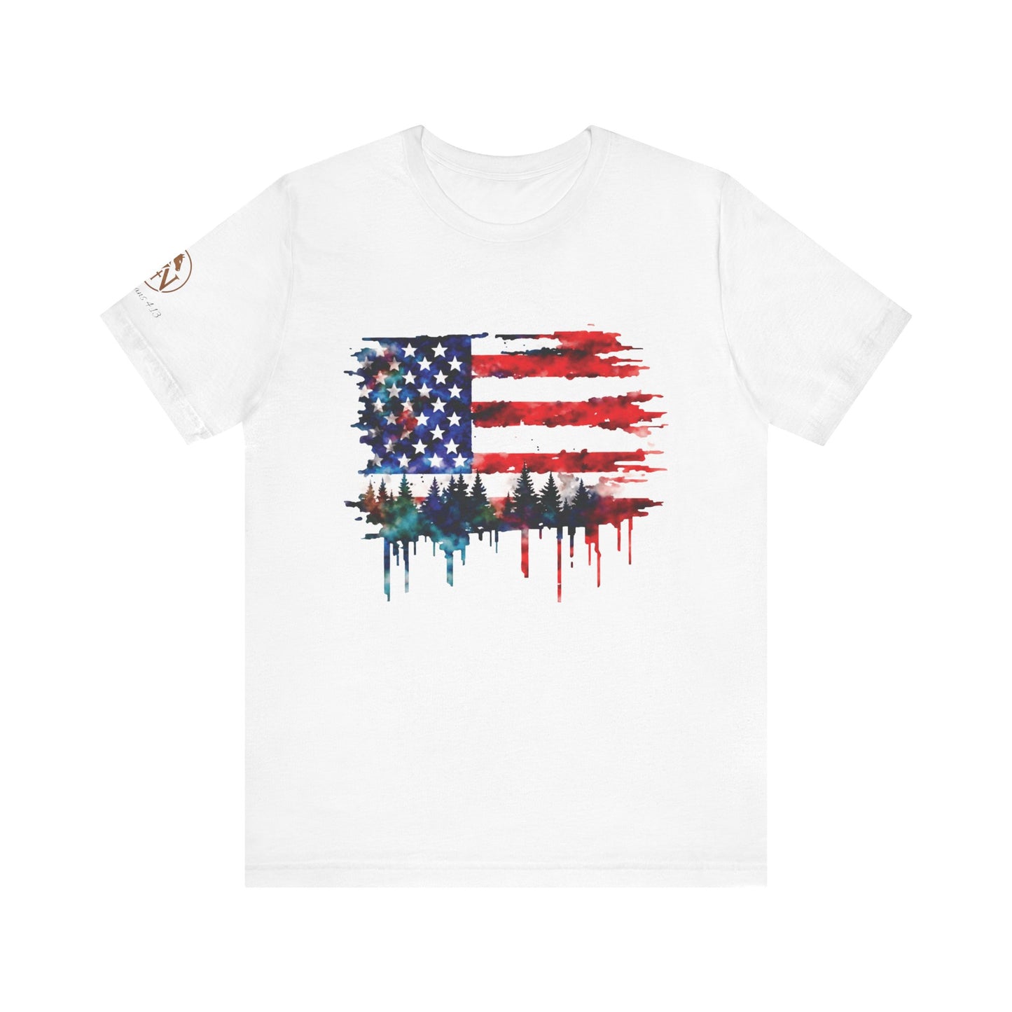 Watercolor American Flag Shirt | Patriotic Forest Tee | USA Flag with Trees | Rustic Nature Patriotic Shirt | Veteran Pride Apparel