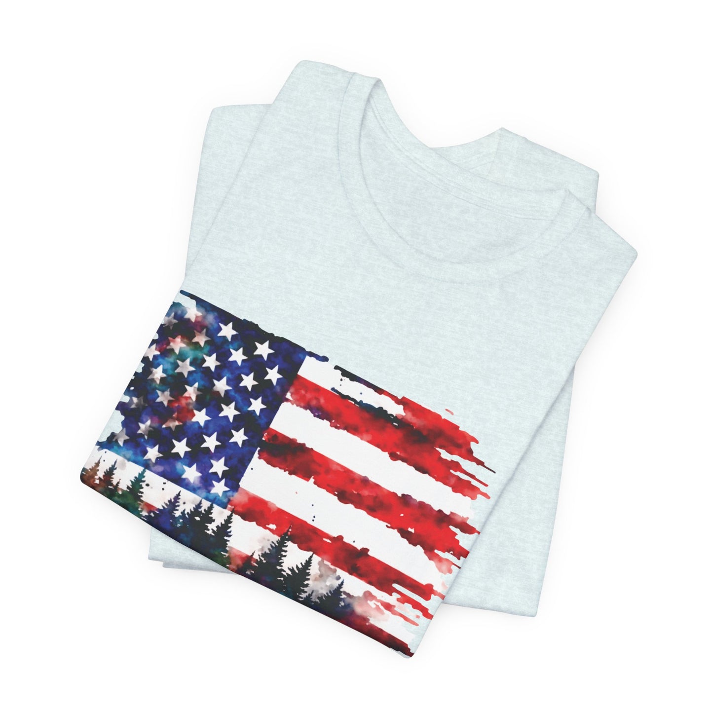 Watercolor American Flag Shirt | Patriotic Forest Tee | USA Flag with Trees | Rustic Nature Patriotic Shirt | Veteran Pride Apparel