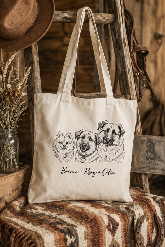 Custom Pet Portrait Tote Bag • Embroidered Dog or Cat Tote • Personalized Pet Memorial Gift • Custom Photo Embroidery • Handmade Canvas Bag
